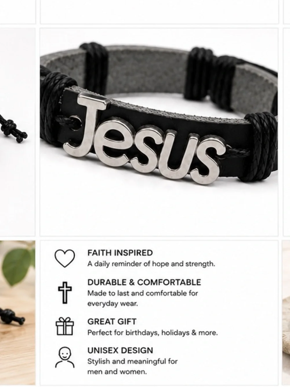 Jesus Adjustable Faith Bracelet | Black Christian Jewelry | New